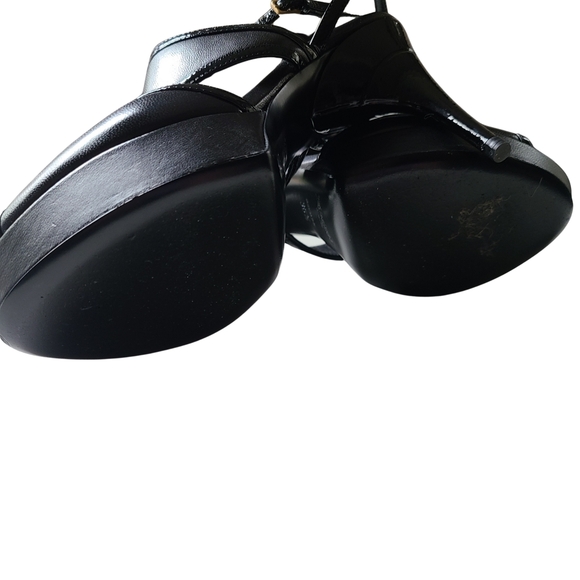 Yves SAINT LAURENT vtg *RARE* Platform Patent & Leather Ankle Strap Peep 36.5 - Picture 15 of 15